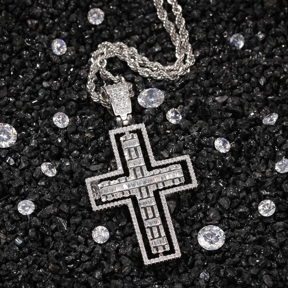STAINLESS STEEL DOUBLE SIDED ZIRCON CROSS NECKLACE