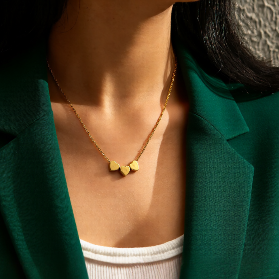 Triple Heart Gold Plated Necklace