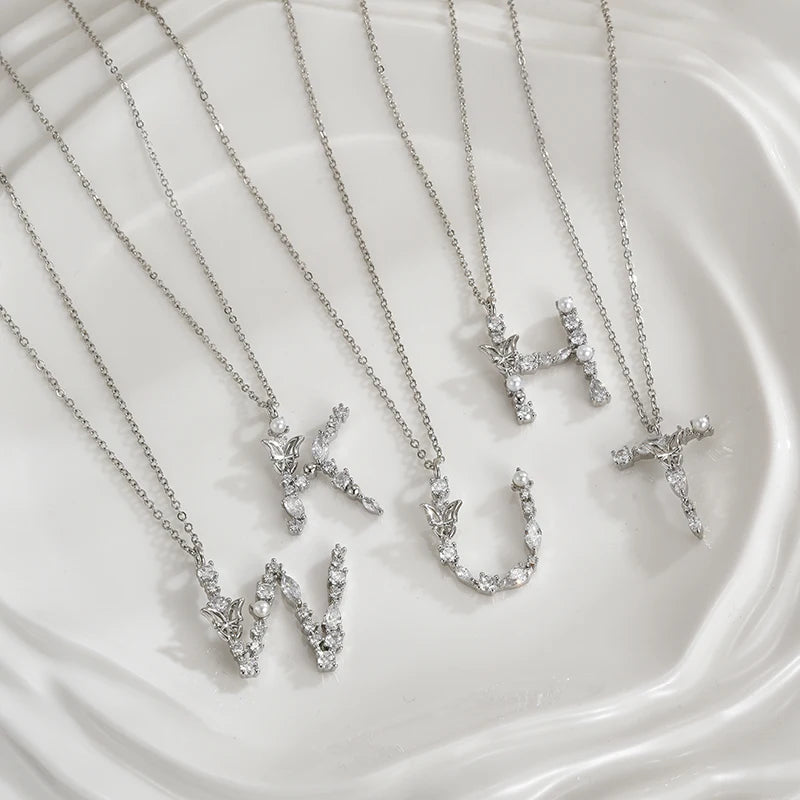 "Butterfly Pearl" Silver Letters Pendant