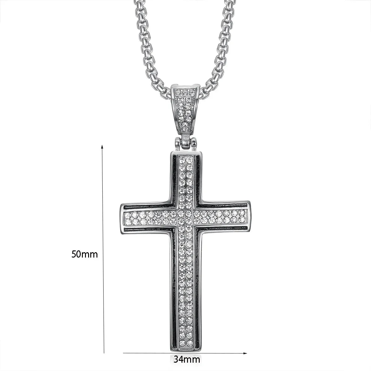 GOLD AND SILVER PLATED RHINESTONE CRYSTAL CROSS NECKLACE