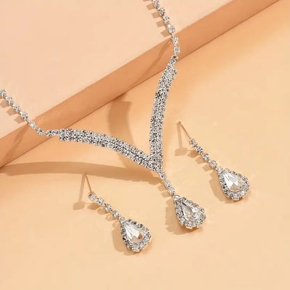 "Sparkle Radiance" Rhinestone Water Drop Necklace and Earrings Set
