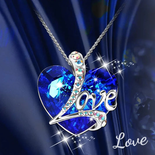 "Blue Love" Rhinestone Crystal Necklace