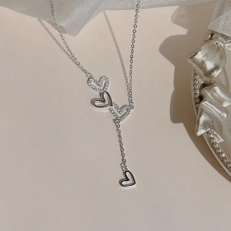 "Luminous Love" Silver Hearts Necklace