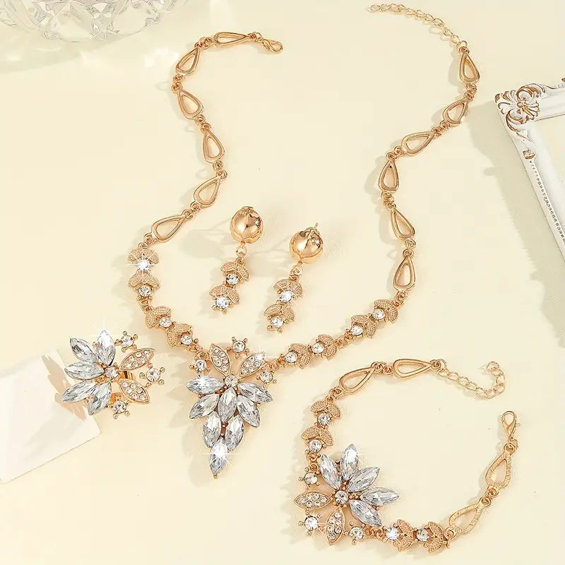 14K Gold Plated Complete Rhinestone Jewelry Set