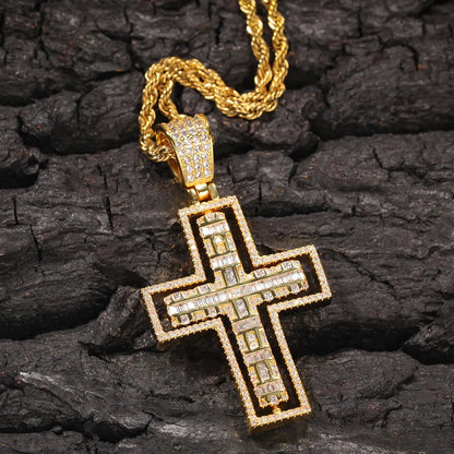 STAINLESS STEEL DOUBLE SIDED ZIRCON CROSS NECKLACE