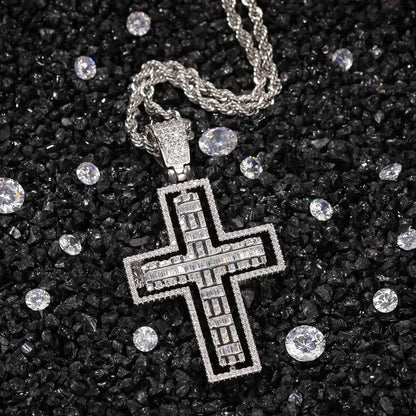 STAINLESS STEEL DOUBLE SIDED ZIRCON CROSS NECKLACE