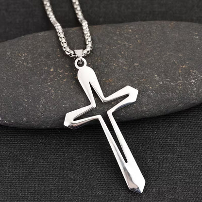 STAINLESS STEEL HOLLOW CROSS PENDANT NECKLACE