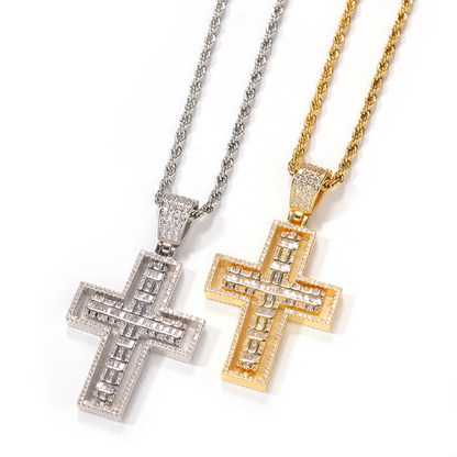STAINLESS STEEL DOUBLE SIDED ZIRCON CROSS NECKLACE