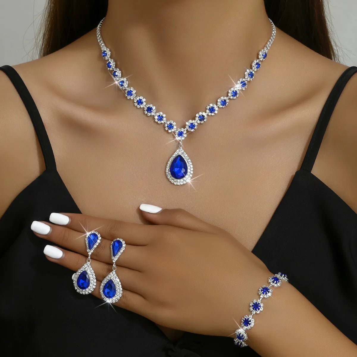 Rhinestone and Sapphire Gemstones Jewelry Set