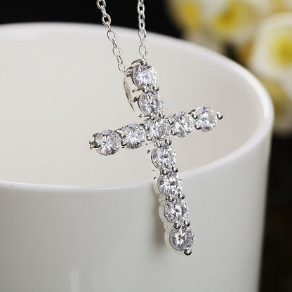 SILVER PLATED RHINESTONE CRYSTAL CROSS NECKLACE