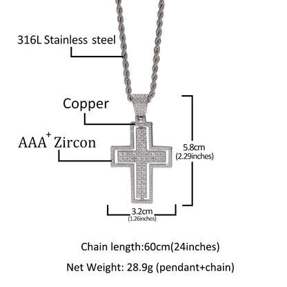 STAINLESS STEEL DOUBLE SIDED ZIRCON CROSS NECKLACE