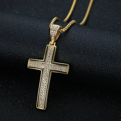 GOLD AND SILVER PLATED RHINESTONE CRYSTAL CROSS NECKLACE