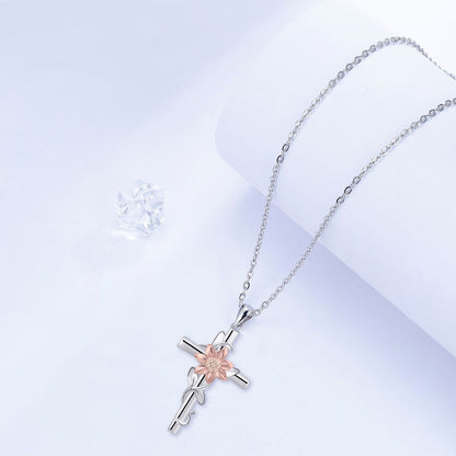 STAINLESS STEEL SUNFLOWER CROSS NECKLACE