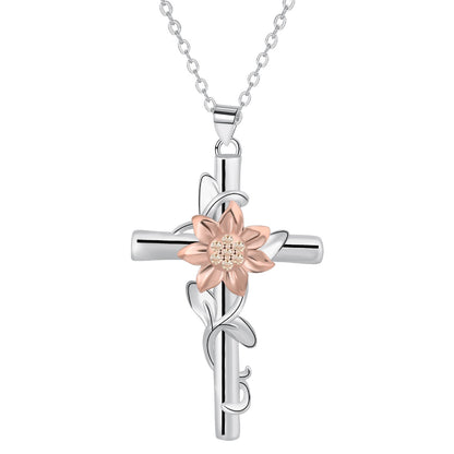 STAINLESS STEEL SUNFLOWER CROSS NECKLACE
