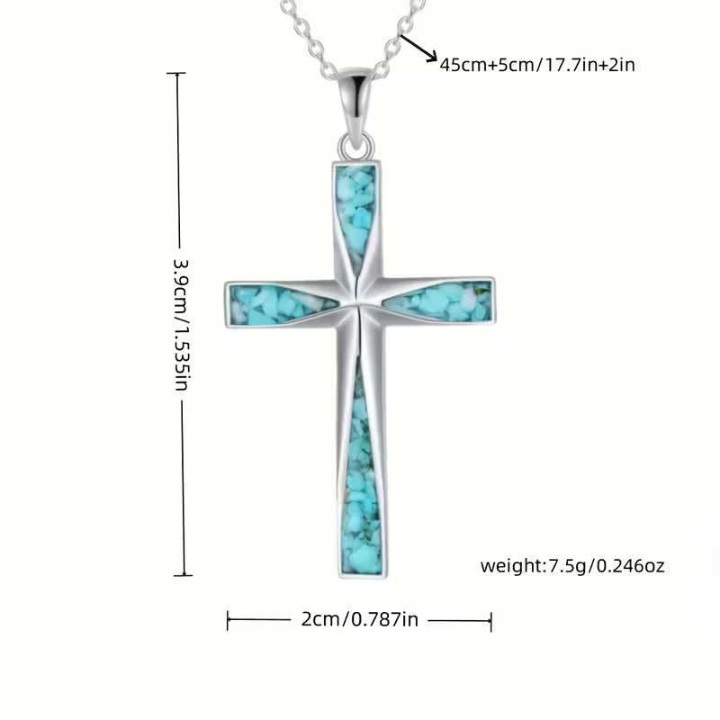 STAINLESS STEEL TURQUOISE PENDANT NECKLACE