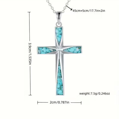 STAINLESS STEEL TURQUOISE PENDANT NECKLACE