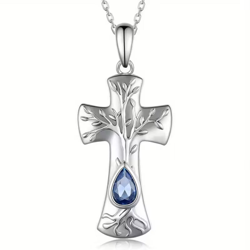 SILVER PLATED TREE OF LIFE CROSS PENDANT NECKLACE