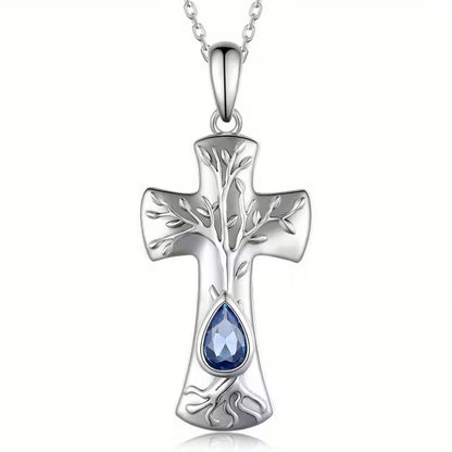 SILVER PLATED TREE OF LIFE CROSS PENDANT NECKLACE