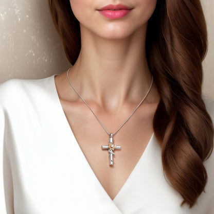STAINLESS STEEL SUNFLOWER CROSS NECKLACE
