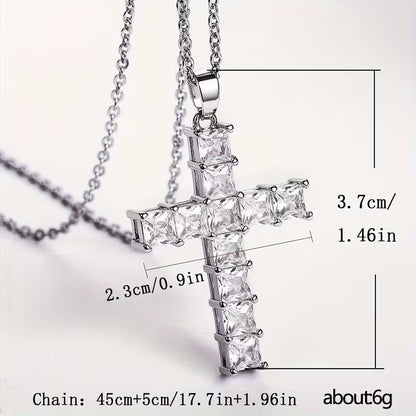 SPARKLING RHINESTONE STAINLESS STEEL CROSS NECKLACE