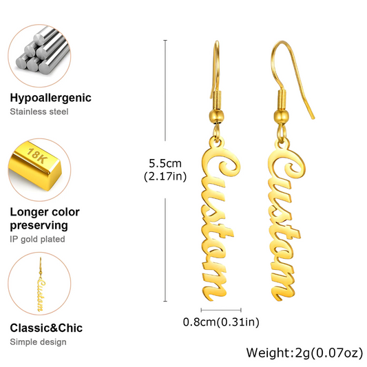 18K Gold Plated Personalized Name Earrings