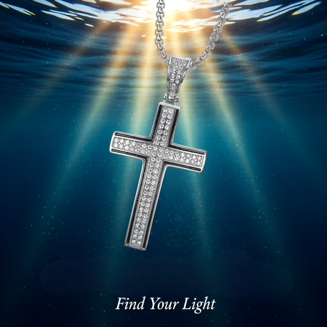 GOLD AND SILVER PLATED RHINESTONE CRYSTAL CROSS NECKLACE