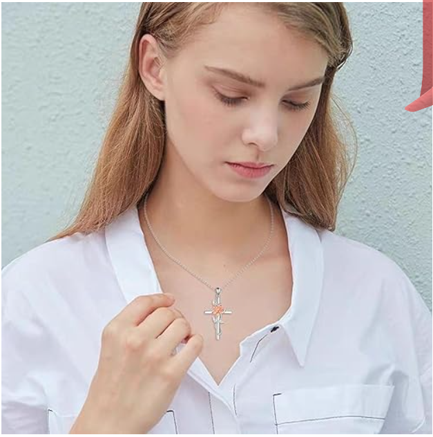 STAINLESS STEEL SUNFLOWER CROSS NECKLACE