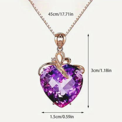 18K Gold Plated Amethyst Crystal Heart Necklace