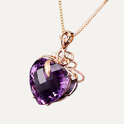 18K Gold Plated Amethyst Crystal Heart Necklace