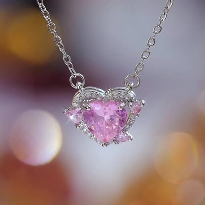 SILVER PLATED PINK GEMSTONE NECKLACE