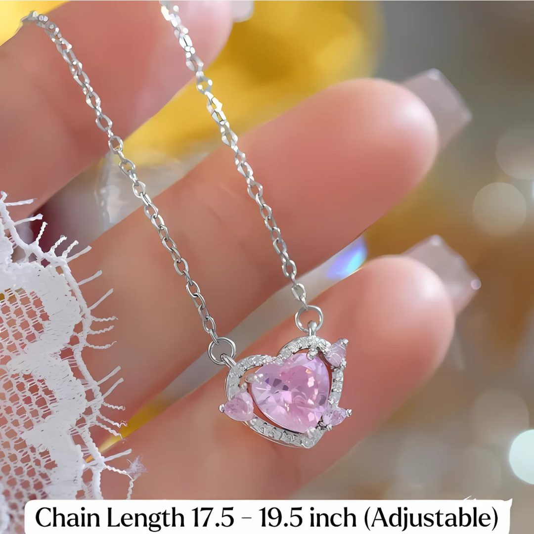 SILVER PLATED PINK GEMSTONE NECKLACE