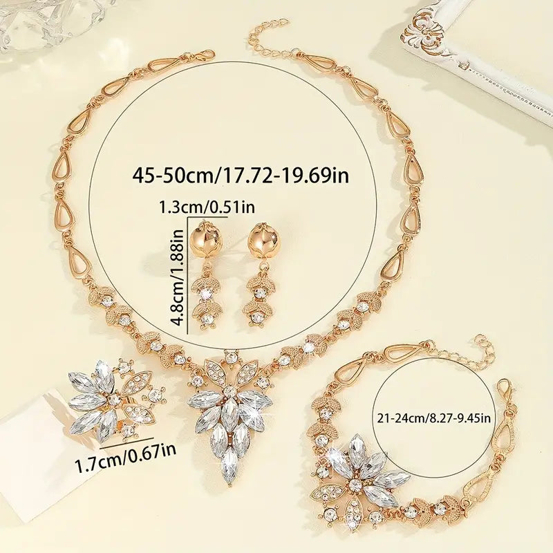 14K Gold Plated Complete Rhinestone Jewelry Set