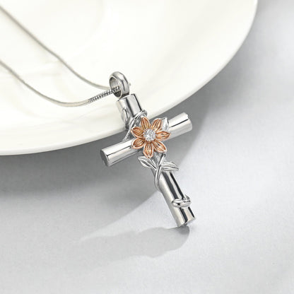 STAINLESS STEEL SUNFLOWER CROSS NECKLACE
