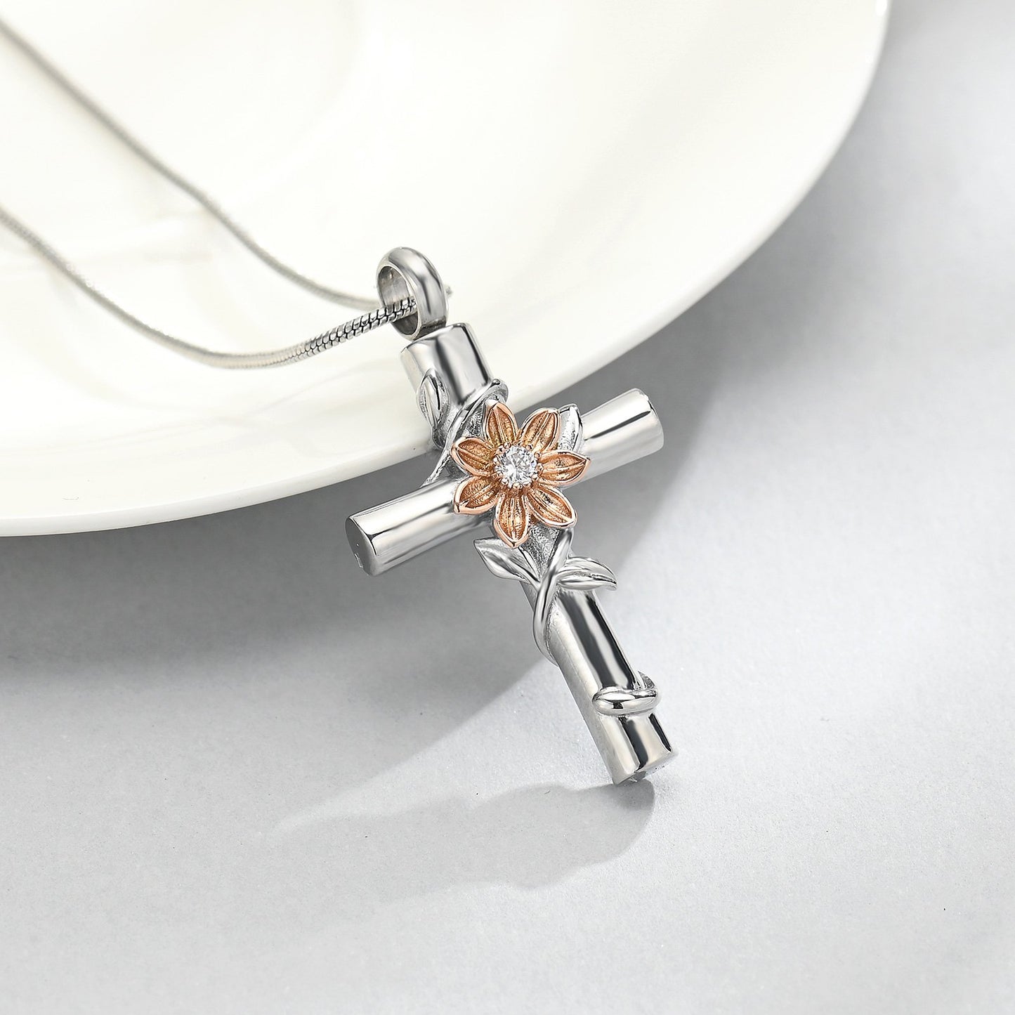Sterling Silver Sunflower Cross Necklace