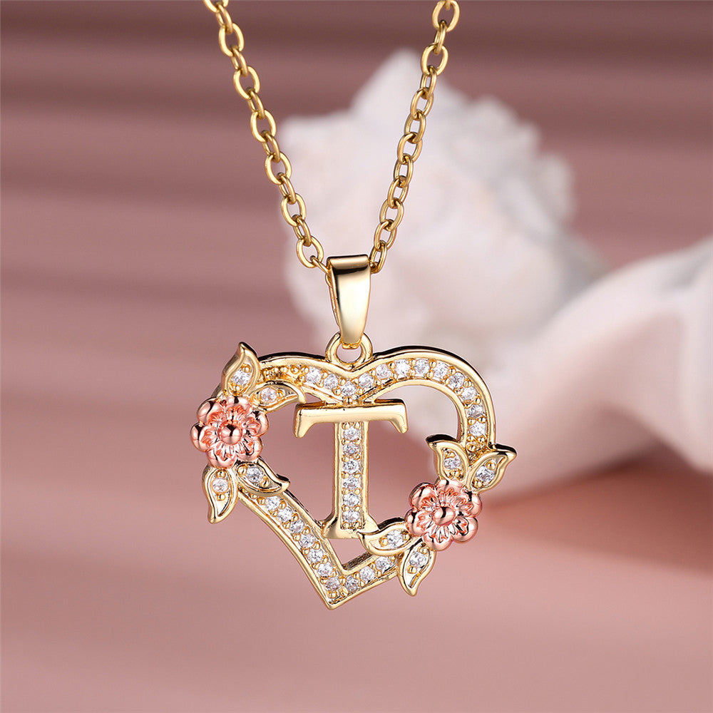 Gold Plated Rhinestone Letter Necklace