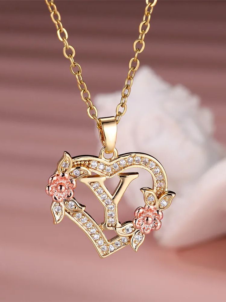 Gold Plated Rhinestone Letter Necklace