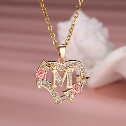 Gold Plated Rhinestone Letter Necklace