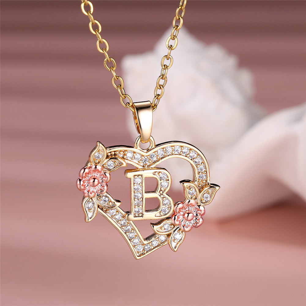 Gold Plated Rhinestone Letter Necklace