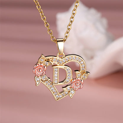 Gold Plated Rhinestone Letter Necklace