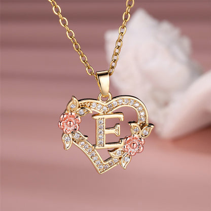 Gold Plated Rhinestone Letter Necklace