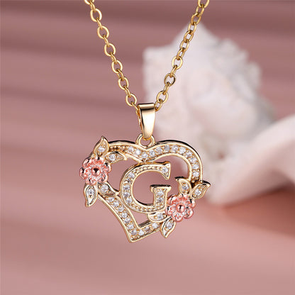 Gold Plated Rhinestone Letter Necklace