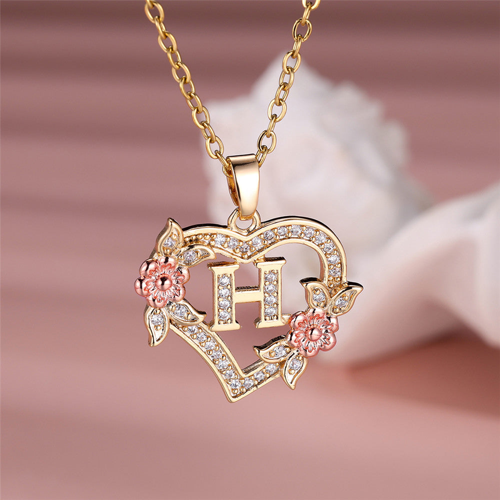 Gold Plated Rhinestone Letter Necklace