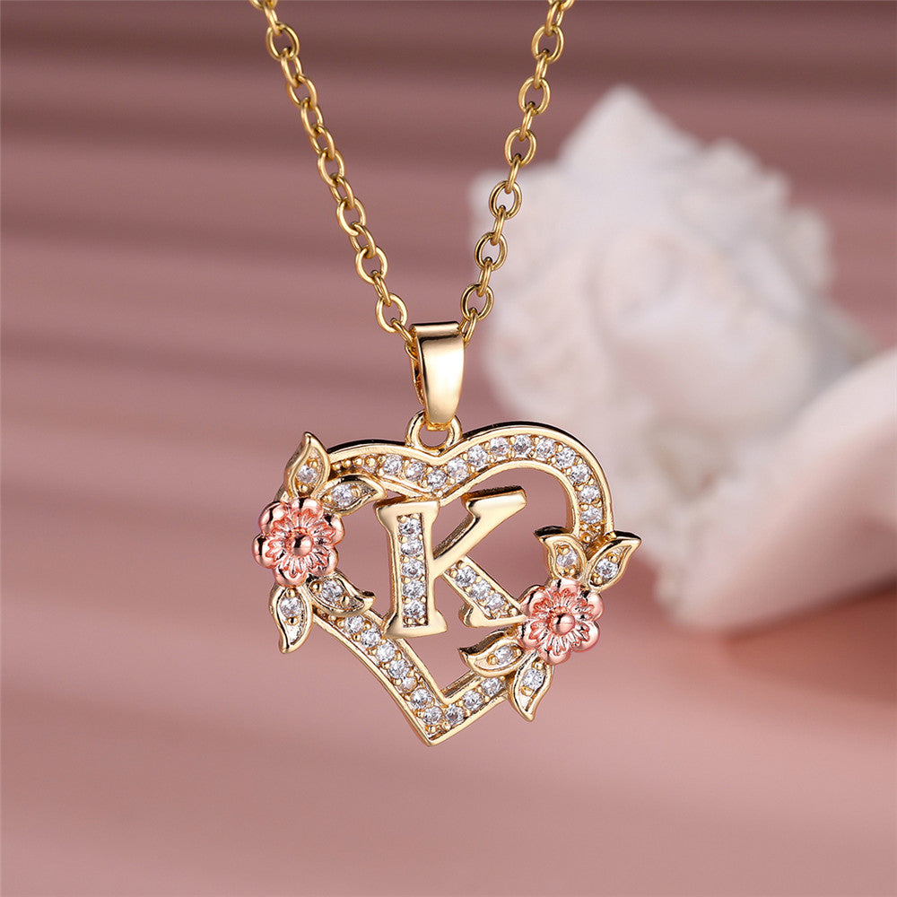 Gold Plated Rhinestone Letter Necklace