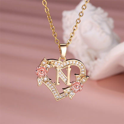 Gold Plated Rhinestone Letter Necklace