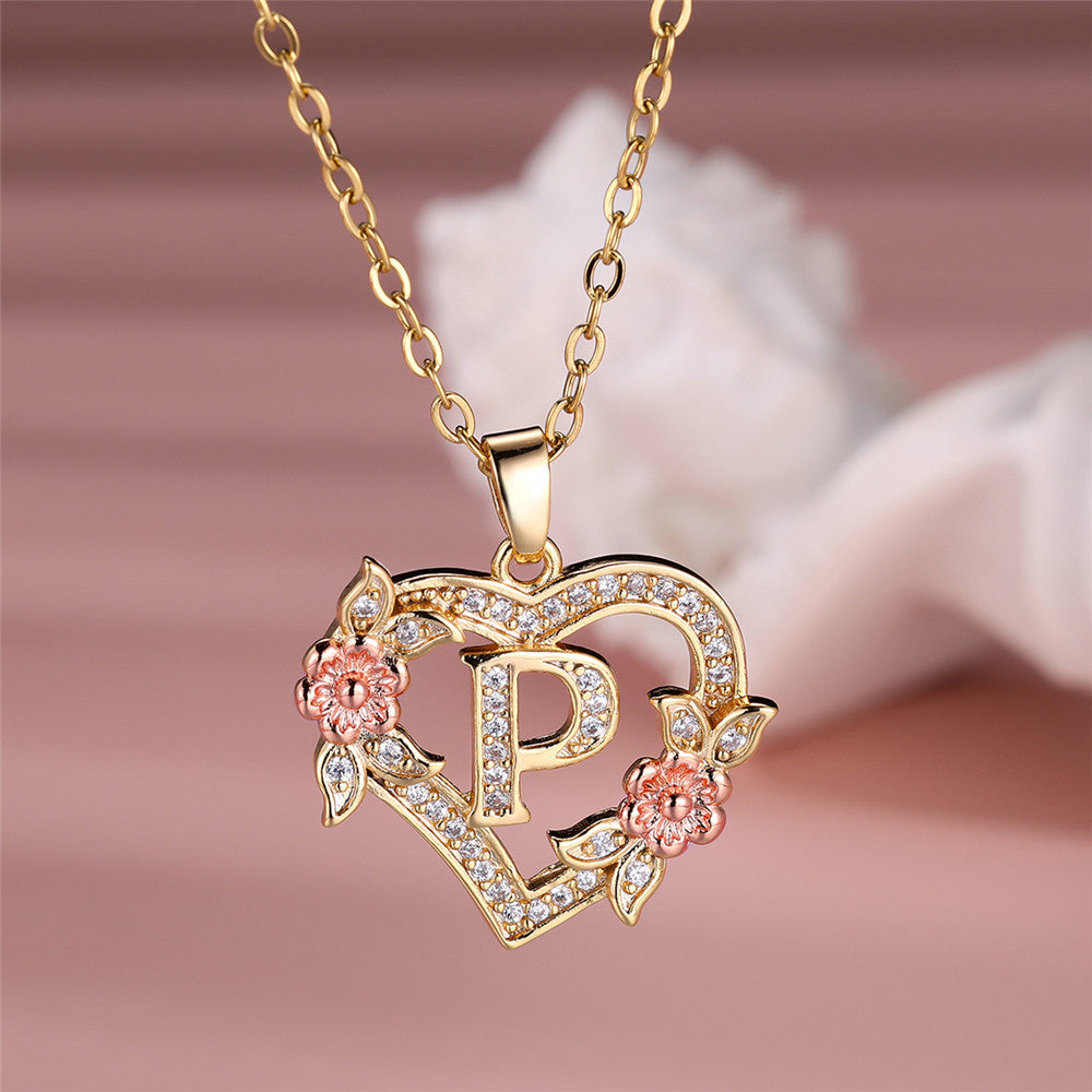 Gold Plated Rhinestone Letter Necklace