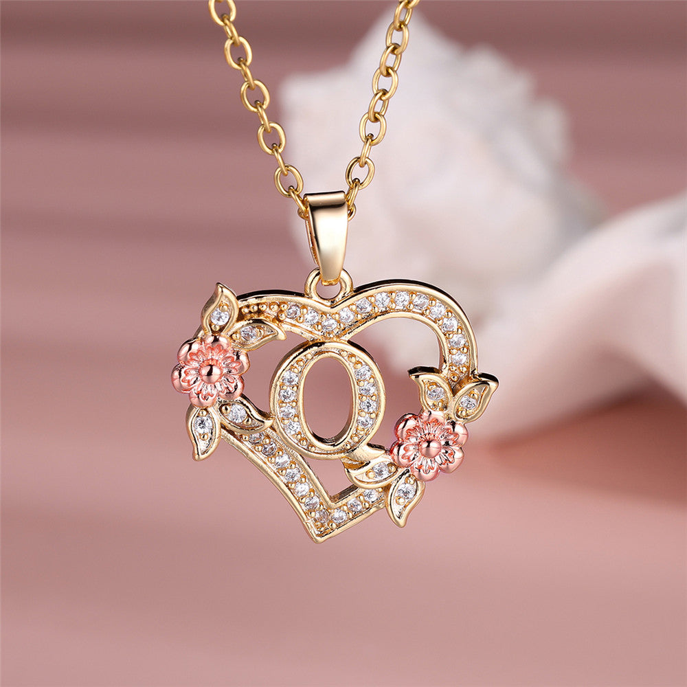 Gold Plated Rhinestone Letter Necklace