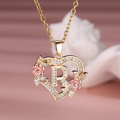 Gold Plated Rhinestone Letter Necklace