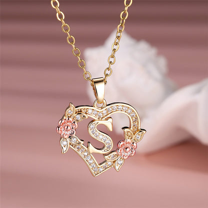 Gold Plated Rhinestone Letter Necklace