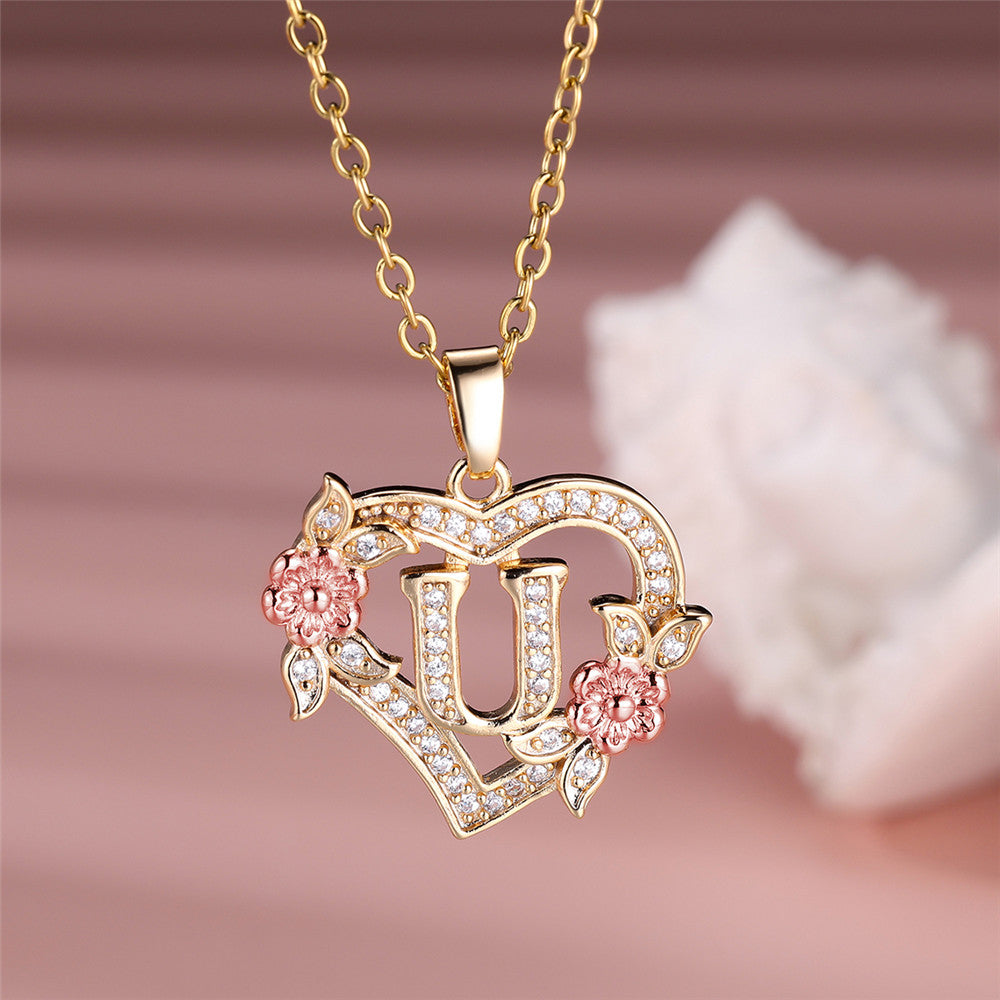 Gold Plated Rhinestone Letter Necklace