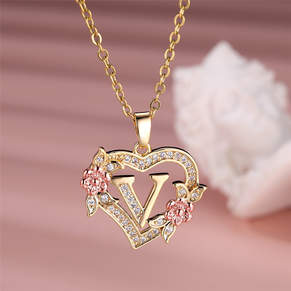 Gold Plated Rhinestone Letter Necklace